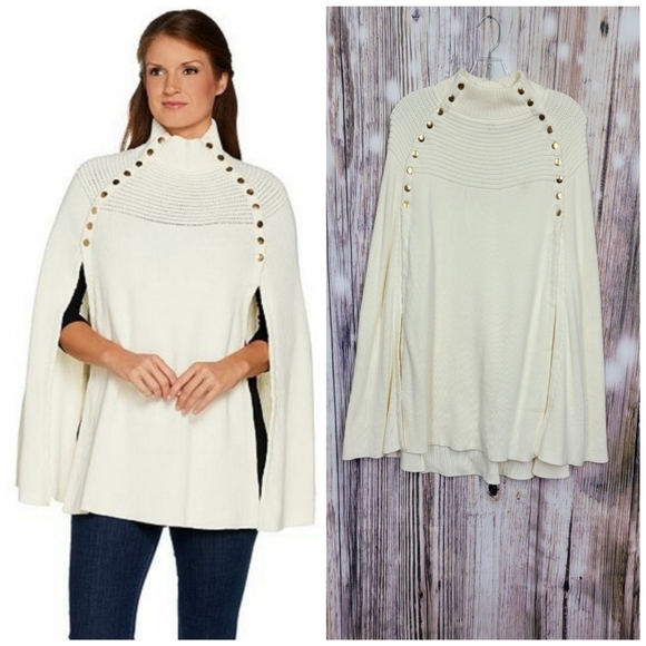 G.I.L.I. Sweaters - G.I.L.I. Vanilla Sweater Cape With Button Detail